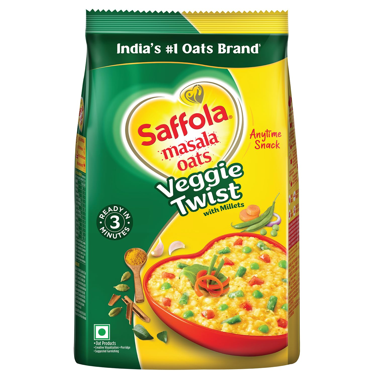 SaffolaMasala Oats | 1kg |Veggie Twist | Tasty, Anytime Snack | Ready in 3 mins | Millets Goodness- with Bajra & Jowar | No maida , No added preservatives | Oats helps manage weight
