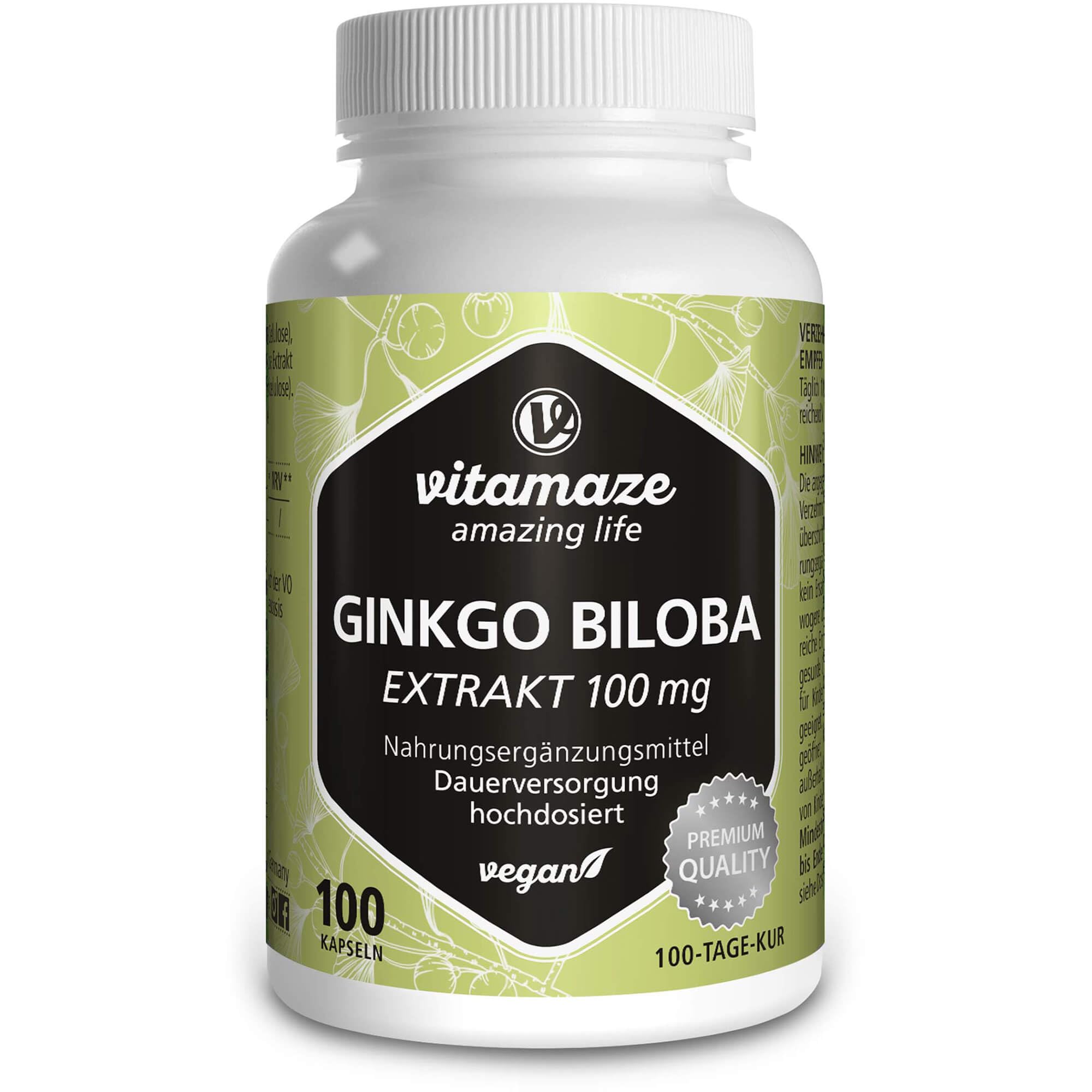 Ginkgo Biloba 50:1 Estratto 100 mg = 5000 mg Polvere di Foglie di Ginkgo Puro per Capsula Vegana, 100 Capsule per 100 Giorni, Integratore Alimentare senza Additivi non Necessari