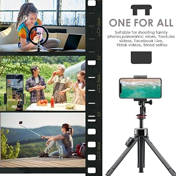 Kyrotech Smartphone Holder, Tripod Mount Adapter, Clip Connector Head, Selfie Stick Head, Travel Mini Tripod