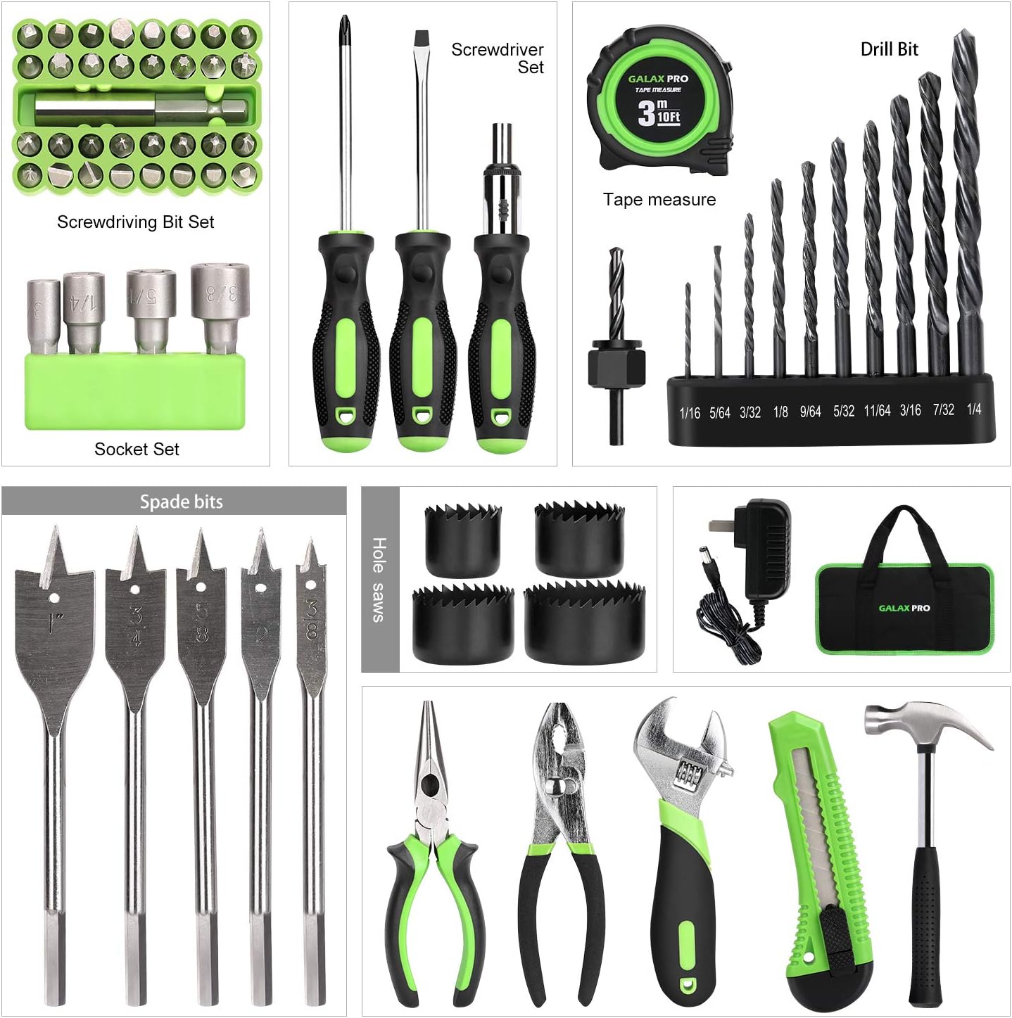 GALAX PRO 2-Speed Drill 20V MAX Lithium-Ion Drill/Driver, 3/8'' Electric Drill with 19+1 Torque Setting, 68 Pieces Accessories Ideal for Home Improvement and DIY Project