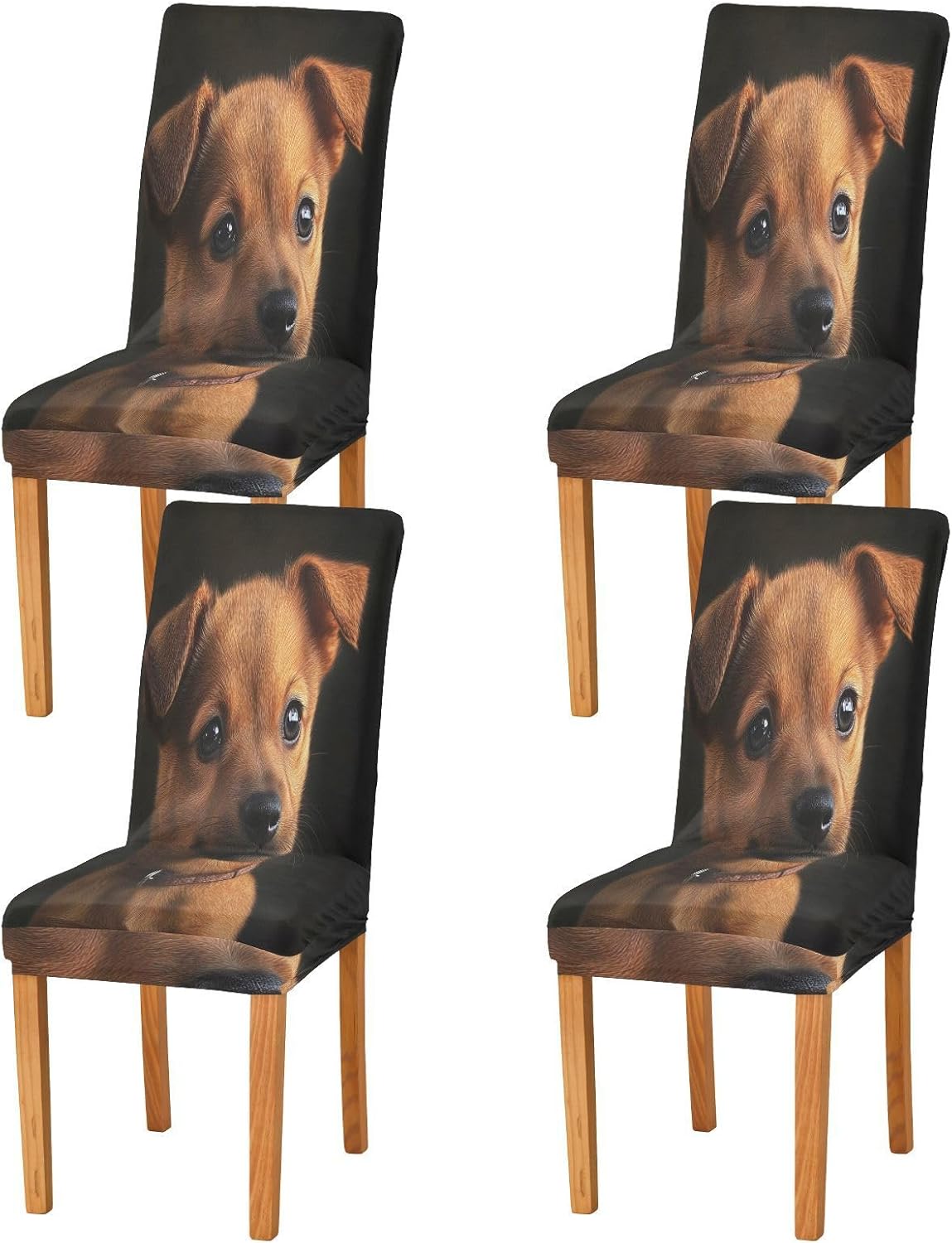 ALAZA Chair Covers for Dining Room, Puppy Dog on Dark Stretch Chair Cover Sets Chair Protector Removable Washable for Ktichen Restaurant Hotel