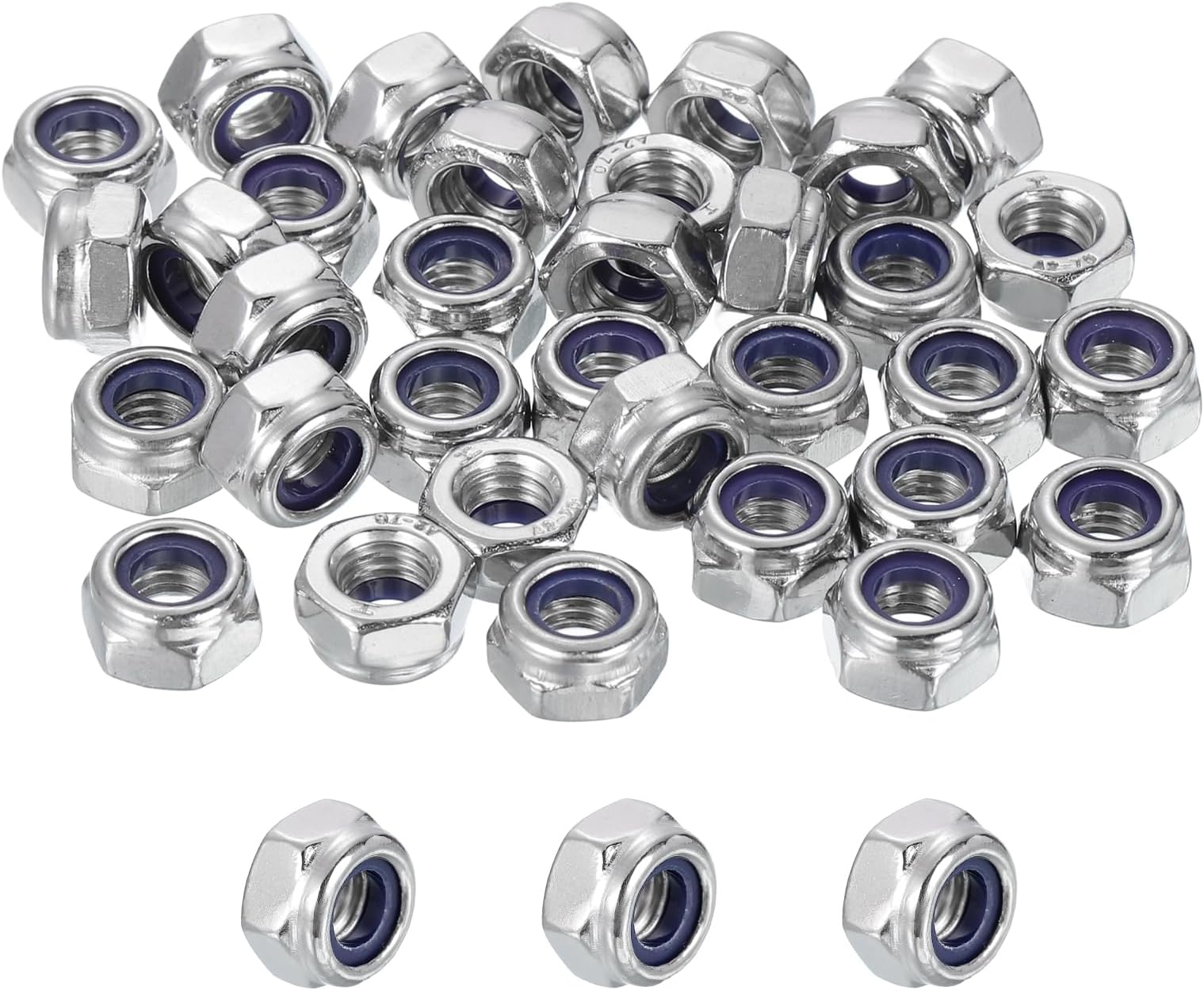 sourcing map 50 Pcs M6x1mm Nylon Insert Lock Nuts, 316 Stainless Steel Self-Locking Coarse Thread Hex Nuts Fasteners for Furniture, Electronic, Machine, DIY
