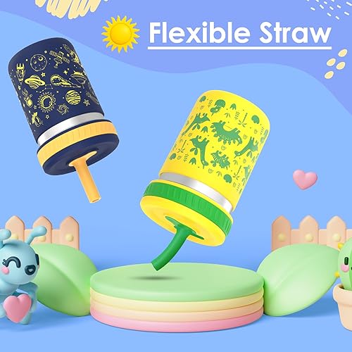 Miniatura 5 de Sursip Vasos para niños pequeños con tapas y popotes, de acero inoxidable, a prueba de derrames, para batidos y aperitivos, sin BPA, aptos para