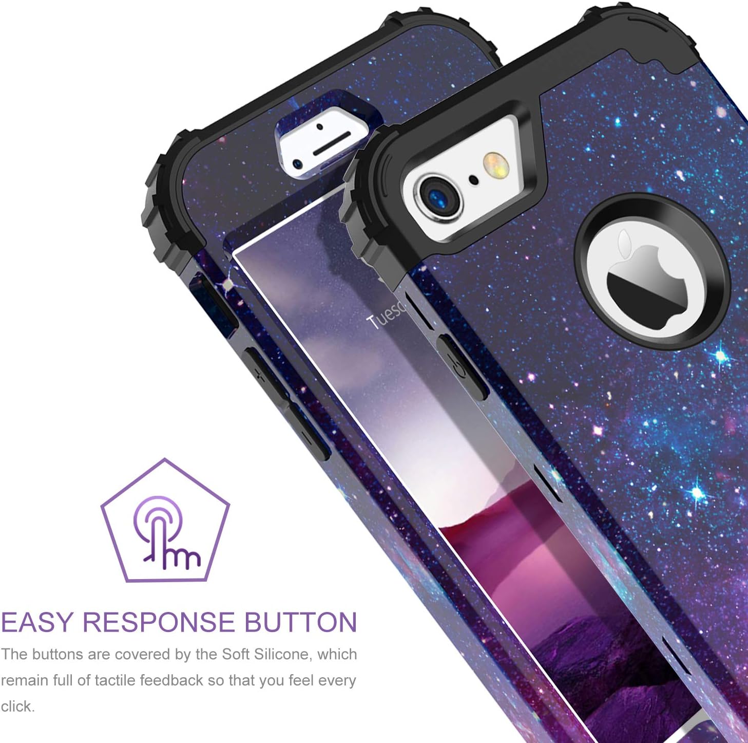 BENTOBEN Case for iPhone 6S/iPhone 6,3 in 1 Starry Space Design Shockproof Hybrid Hard PC Soft Silicone Bumper Heavy Duty Rugged Non-Slip Full-Body Protective Case for iPhone 6/6S (4.7 inch),Space
