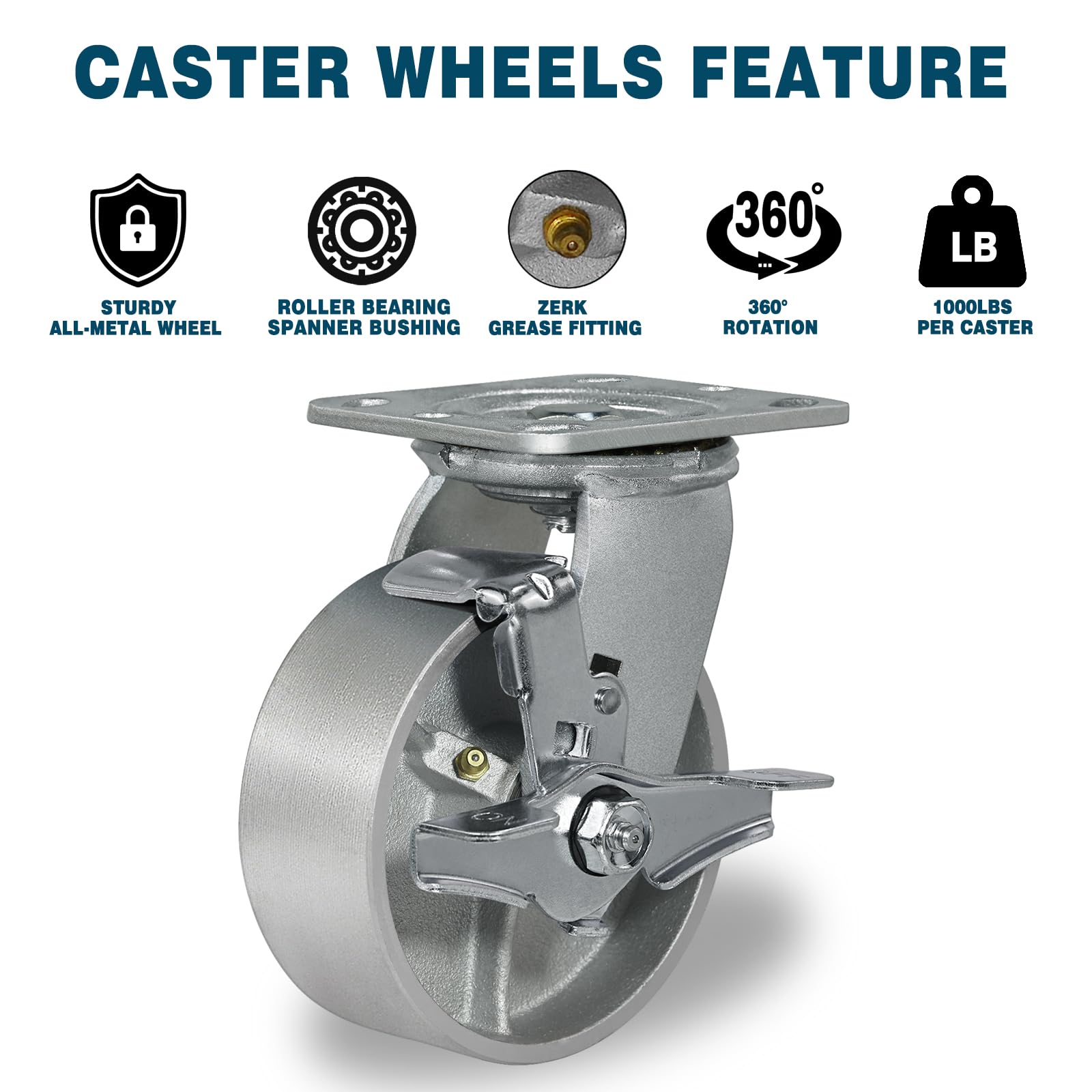 Heavy Duty Industrial Casters - 4000 Lbs Capacity -4 Heavy Duty Industrial Casters - 4000 Lbs Capacity -4