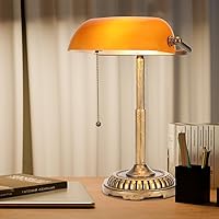 Vista 7 de NISSAFORS Bankers Lamp, Amber Desk Lamp with Pull Switch, Vintage Table Lamps for Home Office, Library, Piano (Amber) (USADO)