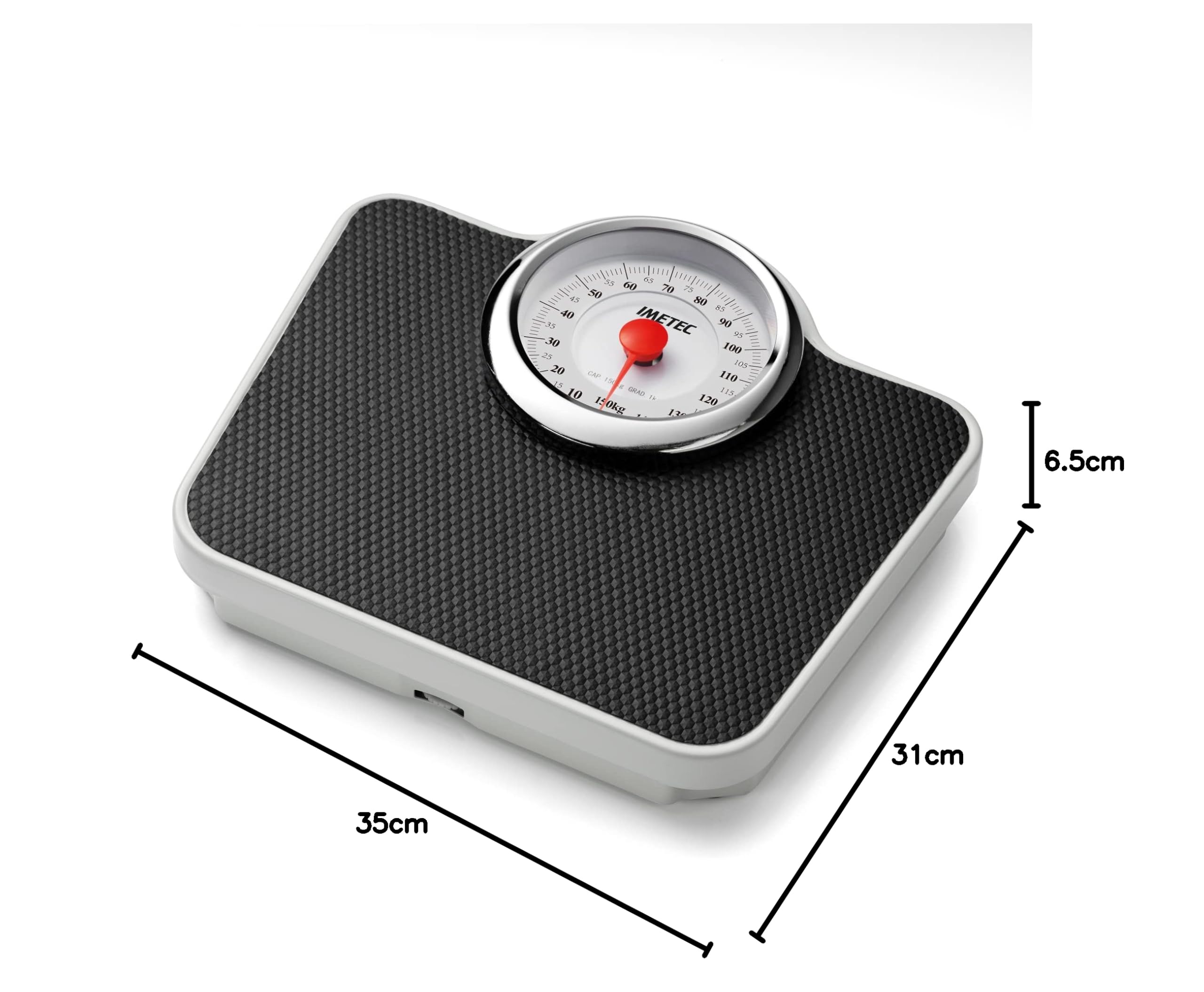 Imetec Pro, Bilancia Pesapersone Meccanica, Rileva il Peso in Modo Chiaro e Affidabile, Pedana Antiscivolo, Portata Max 150 kg, Divisione 1 kg, Funzionamento Analogico