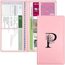 Car Registration and Insurance Holder, Car Document Holder with Closure, Pink with Letters Wallet Case Auto Vehicle Car Accessories for Women and Men