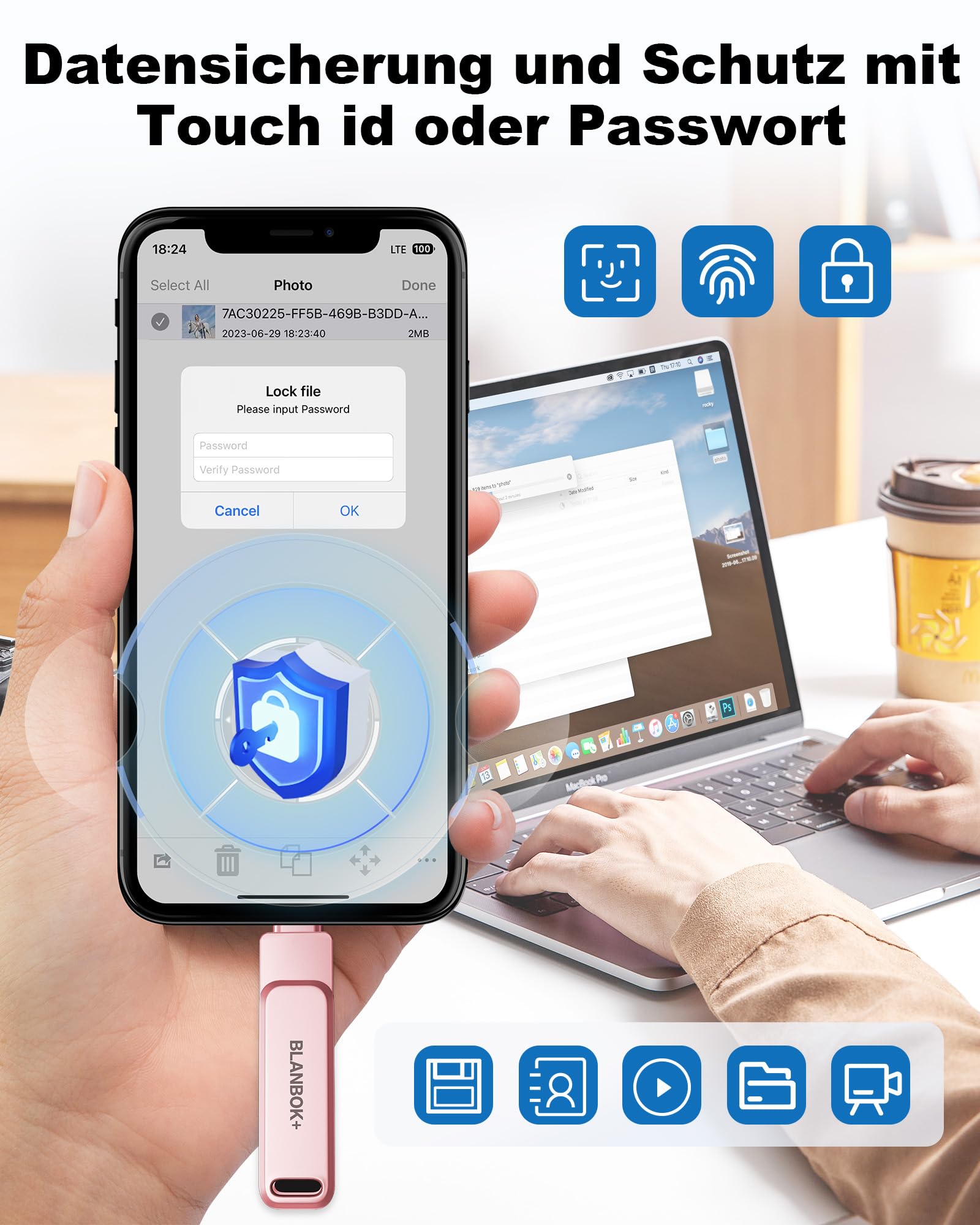 Chiavetta USB per telefoni cellulari, unità flash 3 in 1 per iPhone, iPad, Android e PC, memoria portatile ad alta velocità USB 3.0, stick per backup di foto e dati (Rosa, 512 GB)