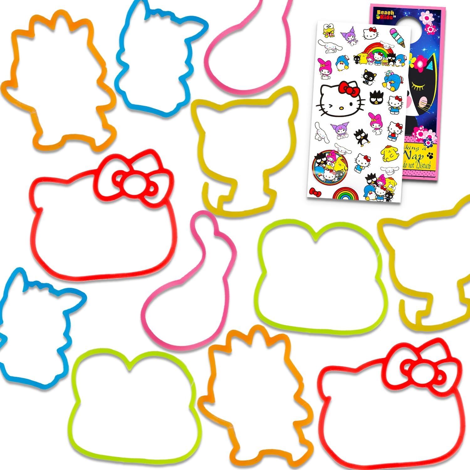 Silly Bandz Pack - 48 Pc Bundle with Hello Kitty, Keroppi, My Melody & More Character Bracelets Plus Stickers