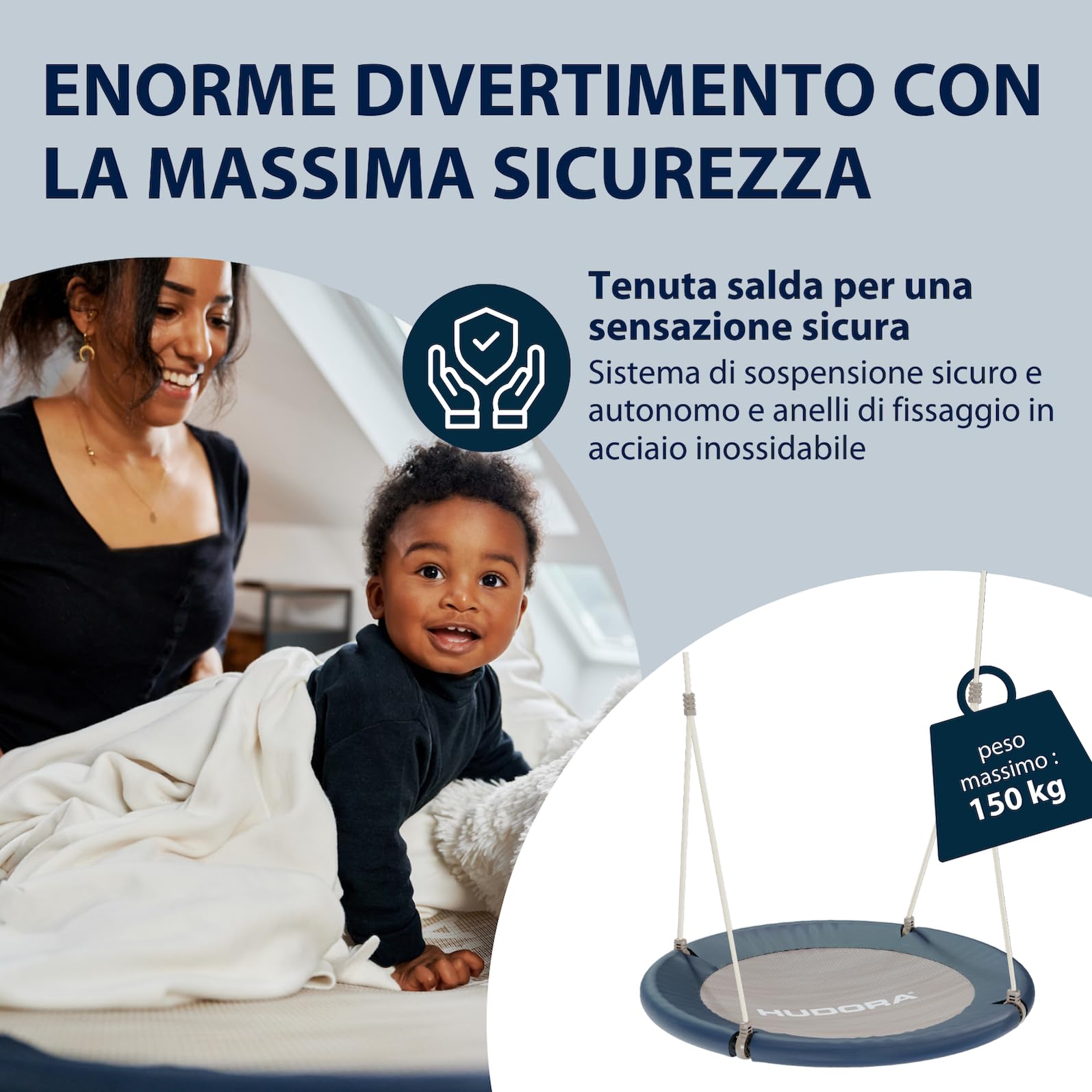 HUDORA Altalena Nido Lounge Regolabile in Altezza - Altalena Fino a 150kg - Seduta Chiusa - Per Famiglia, Interni ed Esterni