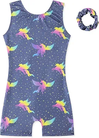 HOZIY Gymnastics Leotards for Girls with Shorts Biketards Dance Tumbling Outfits Matching Scrunchies 1-12 Years Old