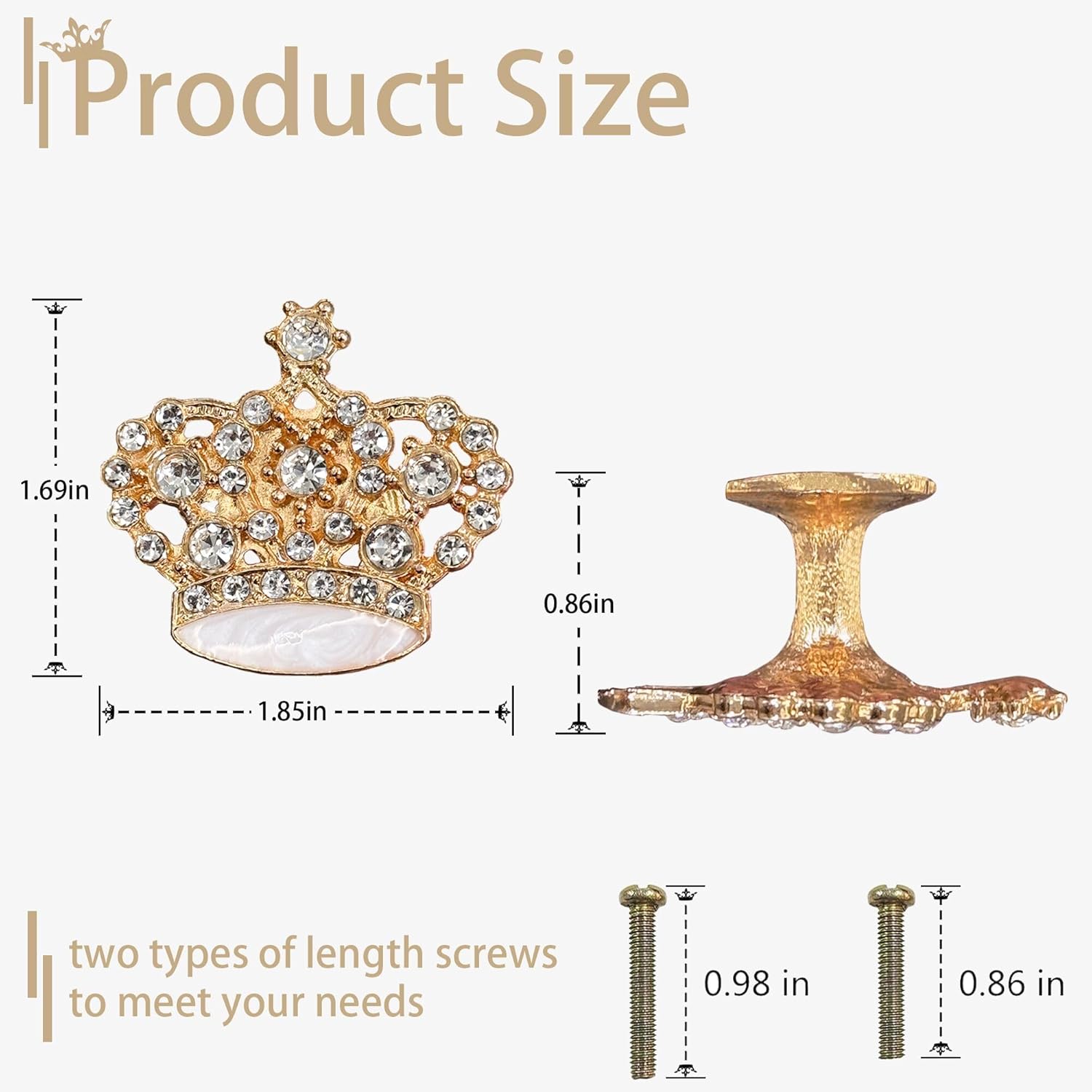 Pack of 5 Rhinestones Crown Cabinet Knobs-Princess Rose Gold Drawer Pulls with Crystal Look - Single Hole Handles for Girls Room & Nursery Cabinet Drawer Cupboard Dresser(46x42mm)