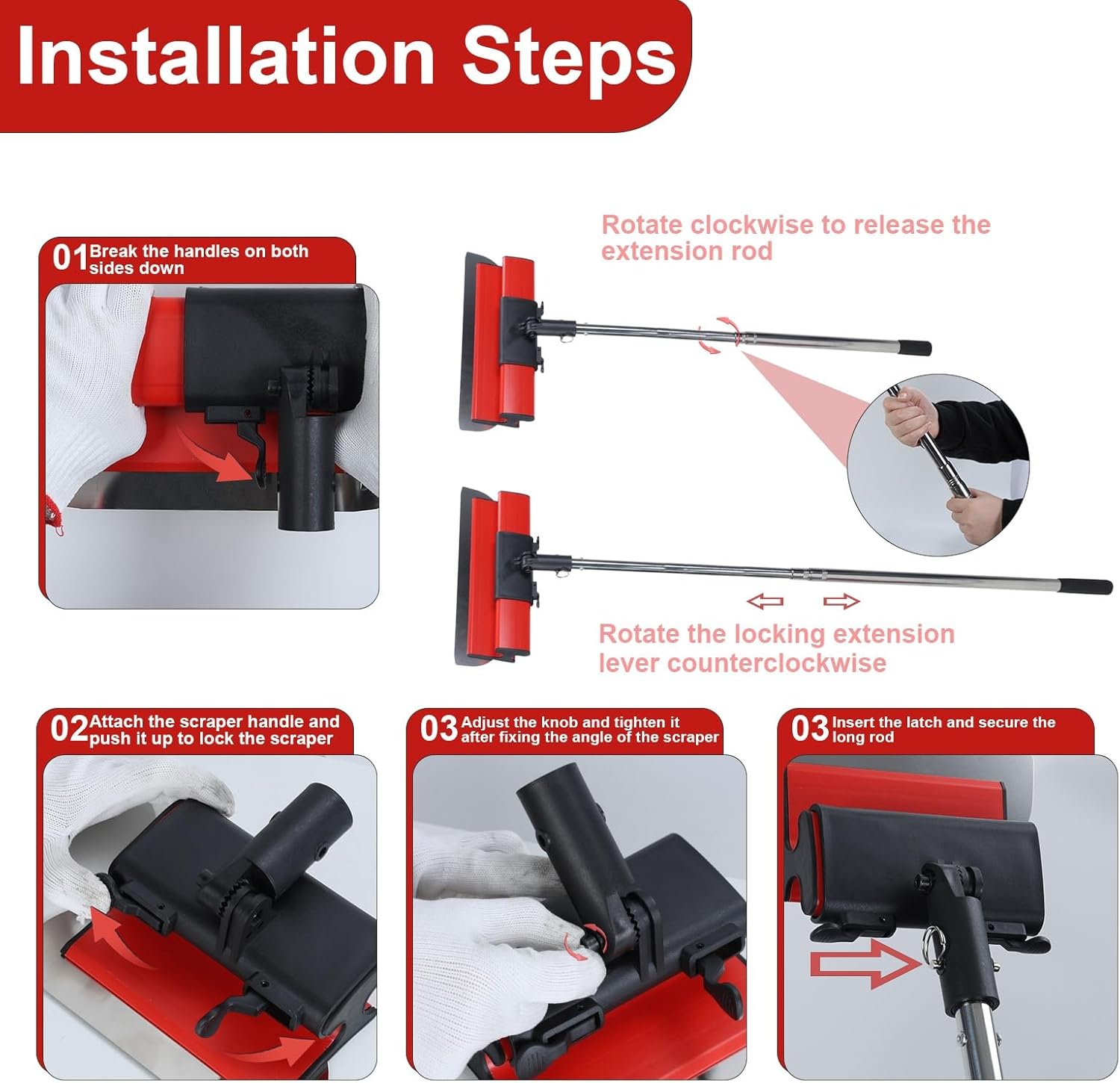 5Pcs/Set Drywall Ski-m Blade Set, Stainless Steel Construction Knife, Smoothing Drywall Knife, Drywall Taping Tools (20+40+60+80+100cm) Red