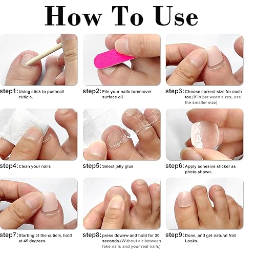 Miniatura 7 de AddFavor Uñas postizas a presión, color rojo intenso, uñas postizas brillantes de cobertura completa, pegamento en las uñas de los pies para mujeres