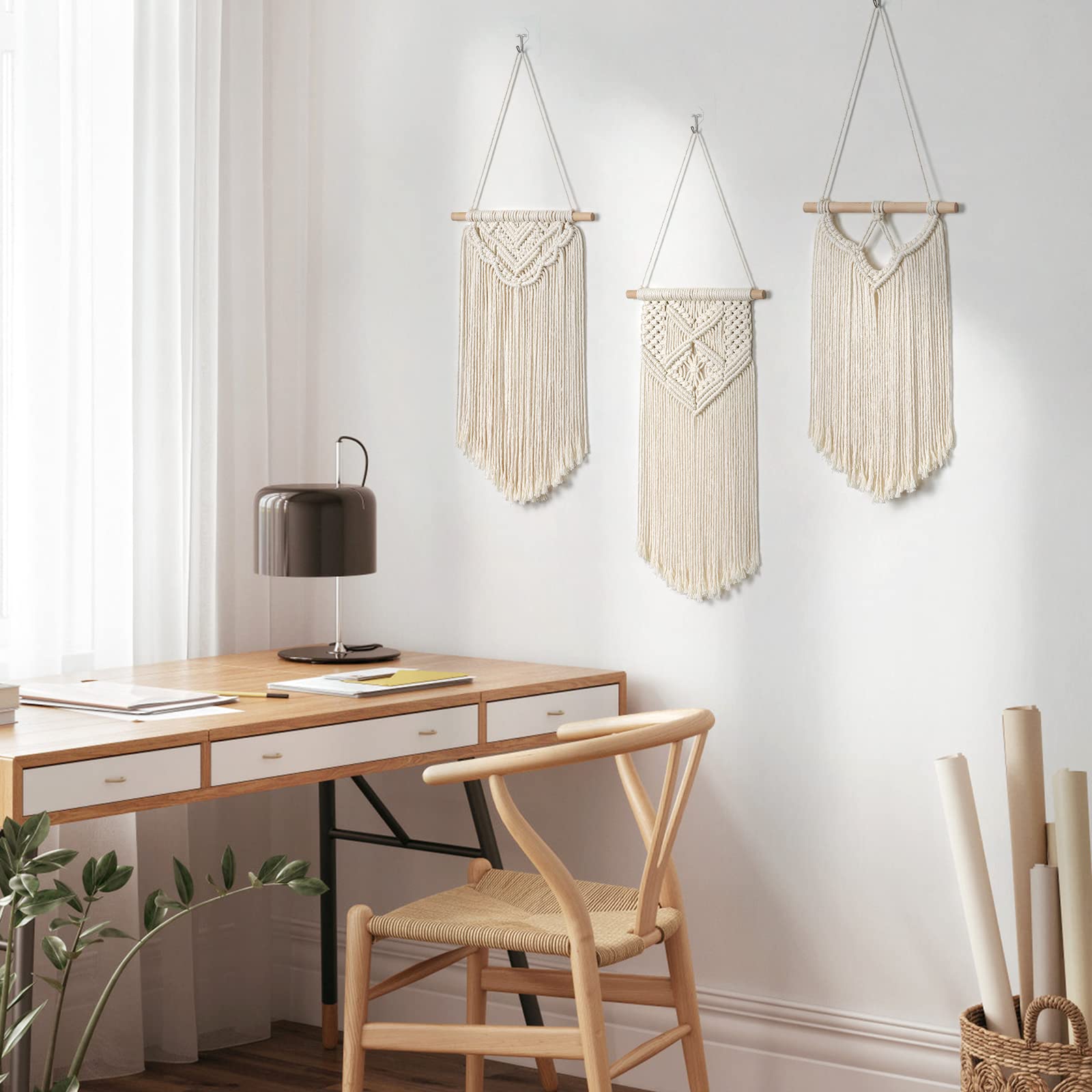 LOMOHOO 3 piccoli arazzi in macramè da appendere alla parete, decorazione artistica da parete, ideale per decorazioni per la casa boho, appartamento, camera dei bambini, decorazioni per feste
