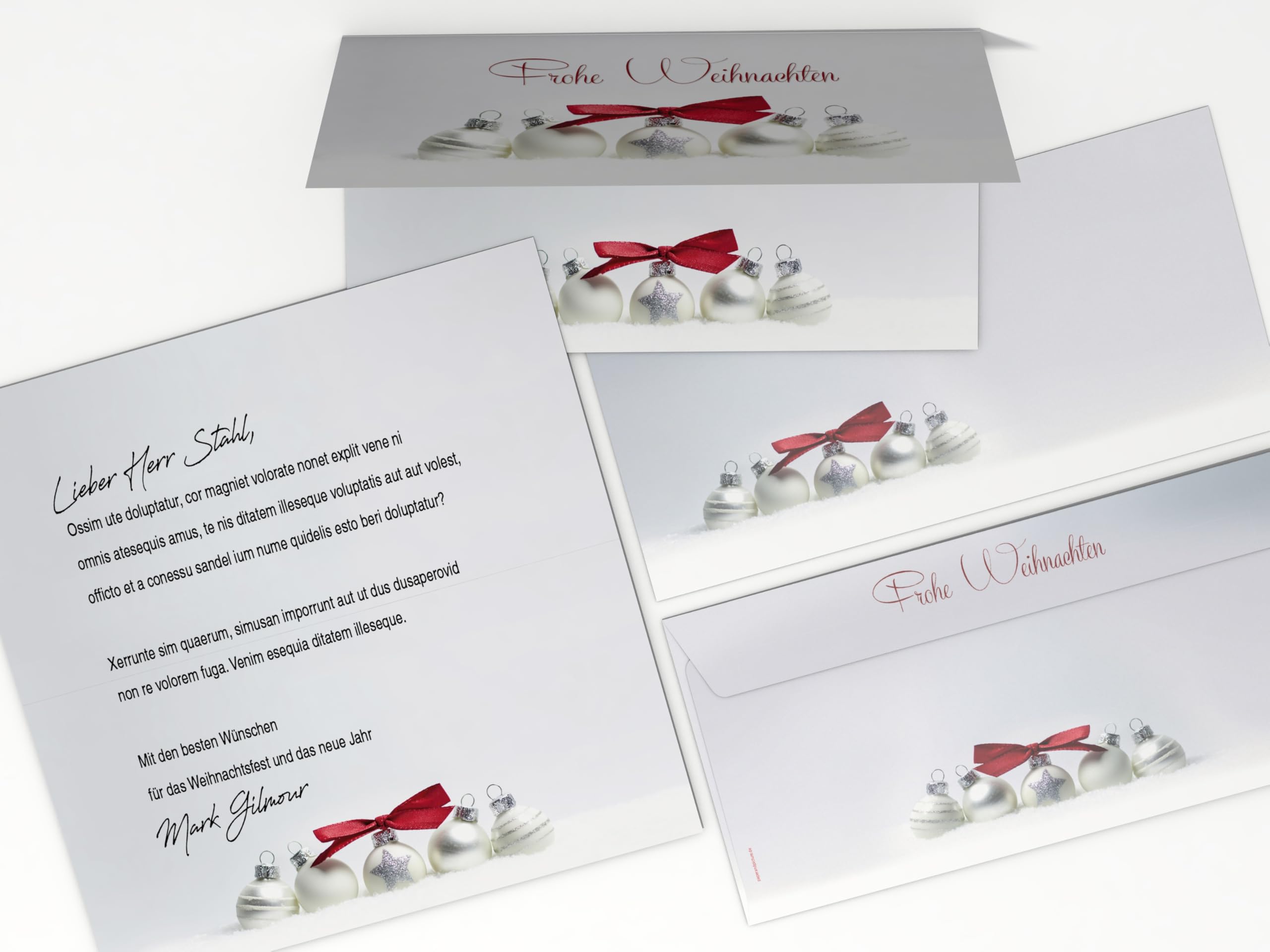 Weihnachtskarten mit Umschlag | Pure Silver | 50 Klappkarten DIN LANG mit bedruckbrem Einleger + 50 Kuverts OHNE FENSTER | Weihnachtskarten-Set