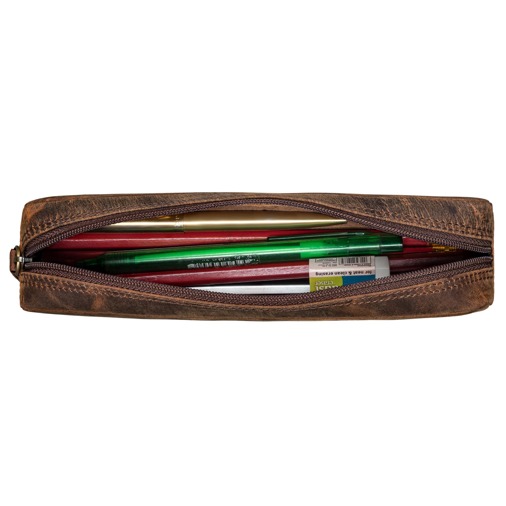 STILORD "Preston" Pencil Case Leather Vintage Pen Pouch Round Organiser Gift for Women Men Stationary Slim in Genuine Leather Colour:Kreta - Image 4
