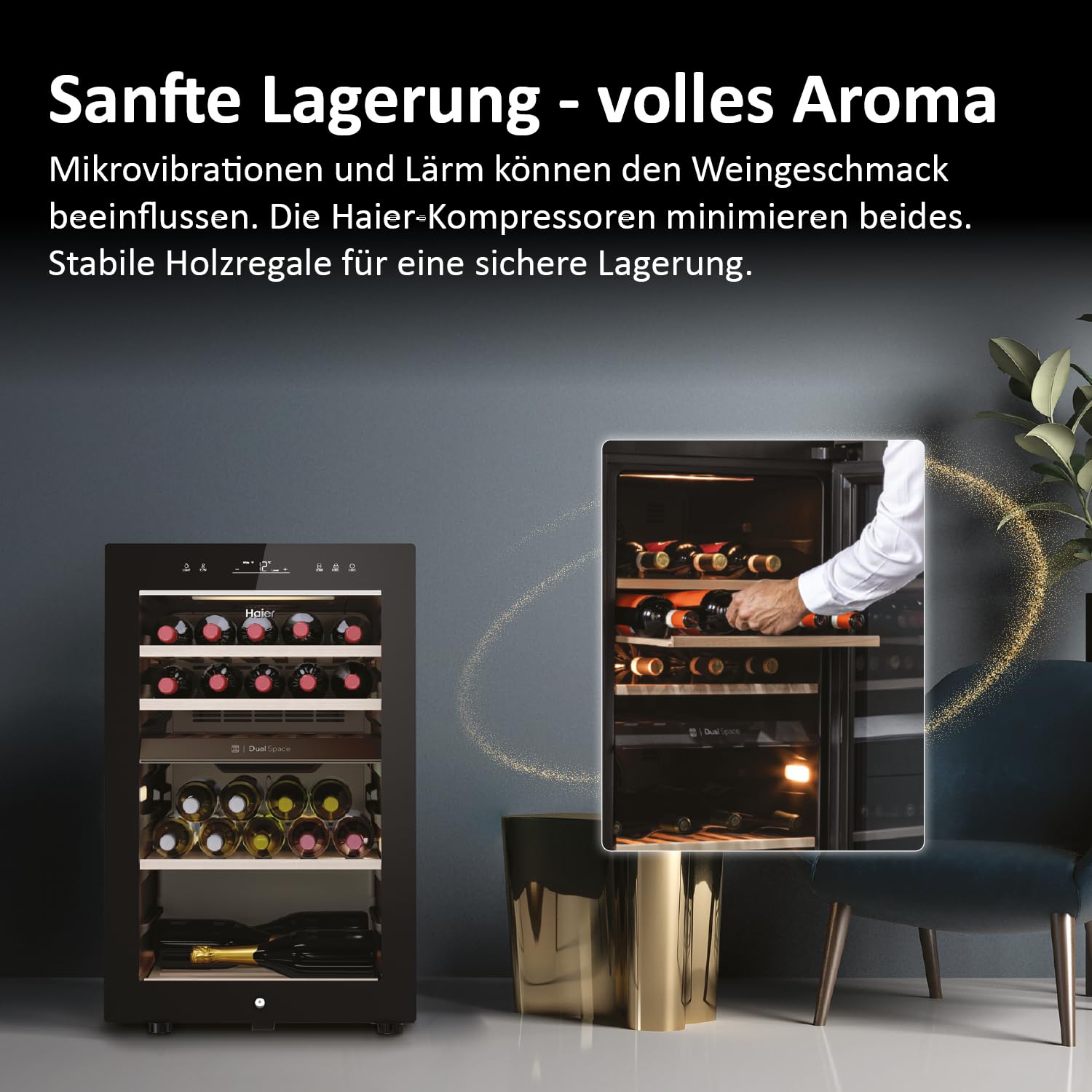 Haier Weinkühlschrank klein 50 SERIE 7 HWS42GDAU1 I 42 Flaschen Weinklimaschrank I Neue Technologie für perfekte Lagerung I Weinkühlschrank 2 Zonen – Bild 4