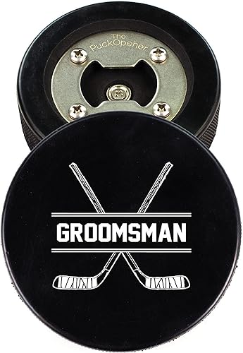 Disco de hockey de acero inoxidable para abrebotellas, regalo para el mejor hombre padrinos de boda, disco impreso  Propuesta de disco de hockey de