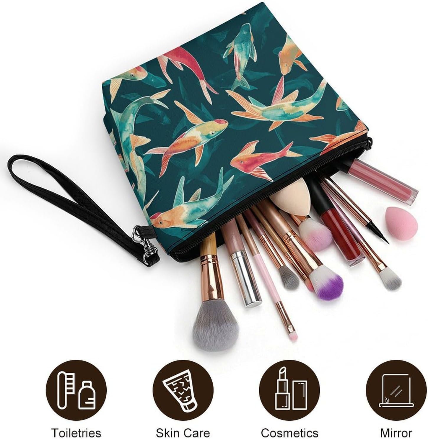 Cyan Fish Pattern Travel Makeup Bag Large Capacity Toiletry Bag image 5
