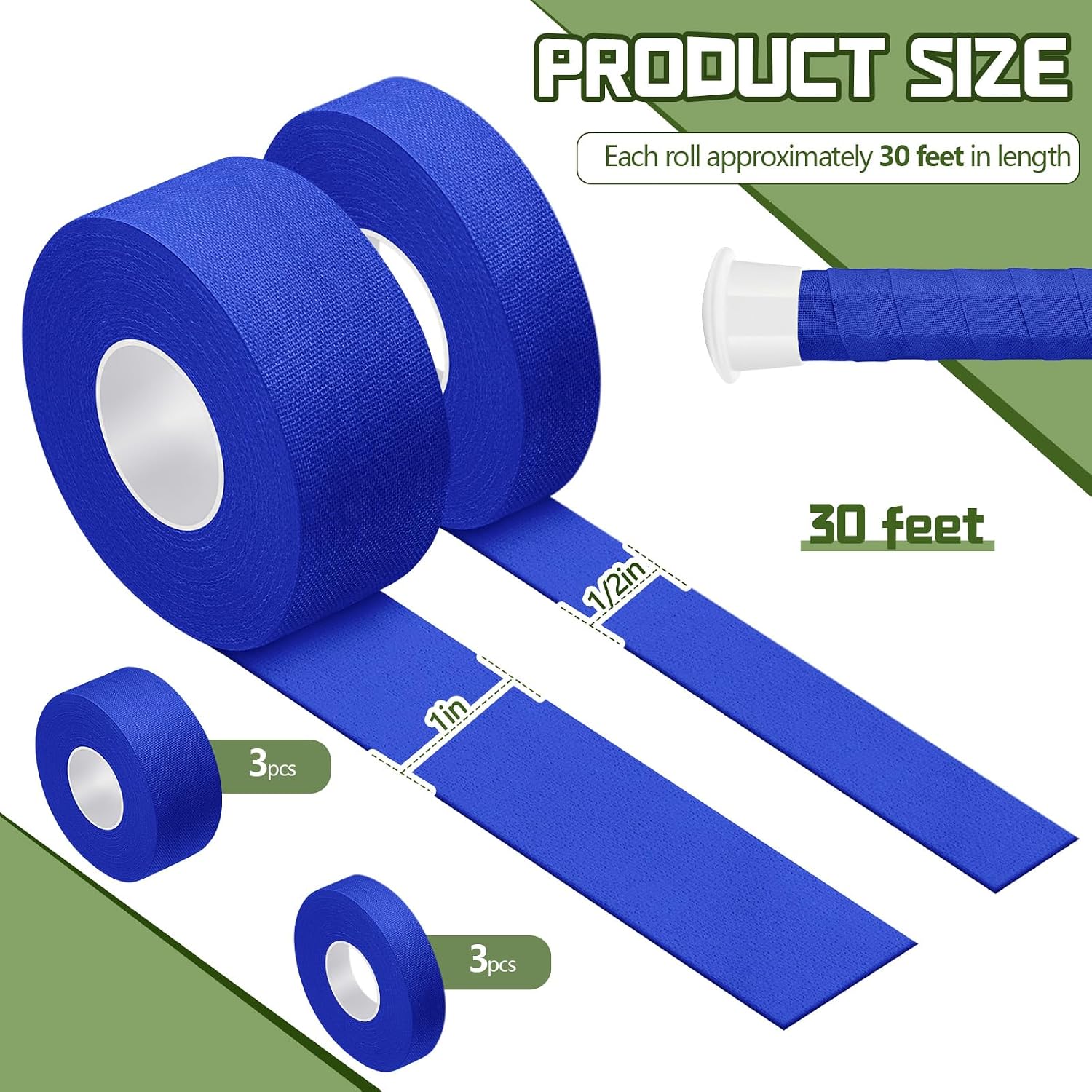 Gemscream 30 ft Lacrosse Stick Tape 1 Inch 1/2 Inch | Non-precut, Cotton, Sweat Absorbent, Bat Grip Tape, for Lacrosse Hockey Baseball Bats