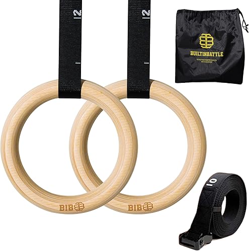 Miniatura 8 de Built-In-Battle BUILTINBATTLE - Anillos de gimnasia de madera con correas numeradas ajustables, 15 pies de largo, anillo olímpico de 1.260 in1.25