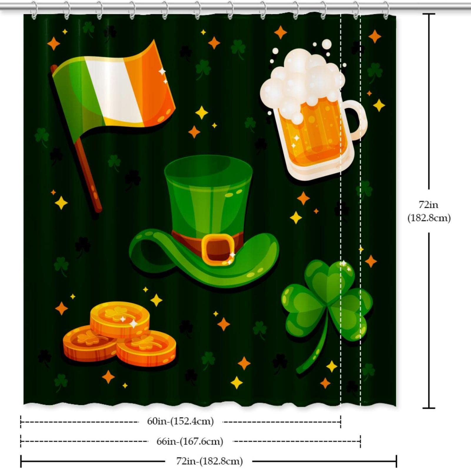 Tenda da doccia della collezione St Patrick's Day Elements per bagno, 152,4 x 183 cm, 168 x 183 cm, 183 x 183 cm