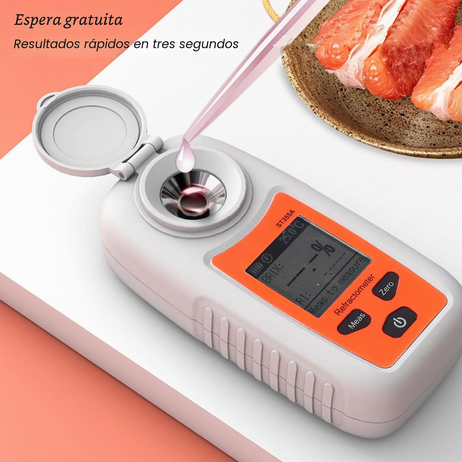 Fafeicy Medidor de Azúcar de Mano ST355A 0-55% de Rango Brix con Pantalla LCD, Compensación Automática de Temperatura para Pruebas de Dulzura de Jugo de Fruta en Mercados de Granjas