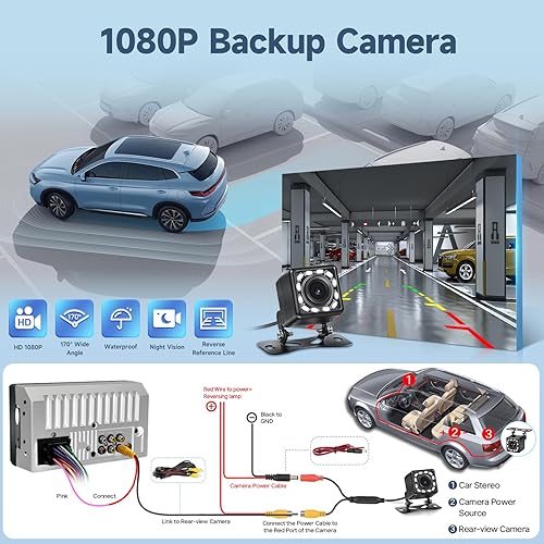 Miniatura 5 de Leadfan Radio estéreo de doble DIN de 7 pulgadas, pantalla táctil con cámara de respaldo, multimedia, soporte de audio para automóvil, enlace