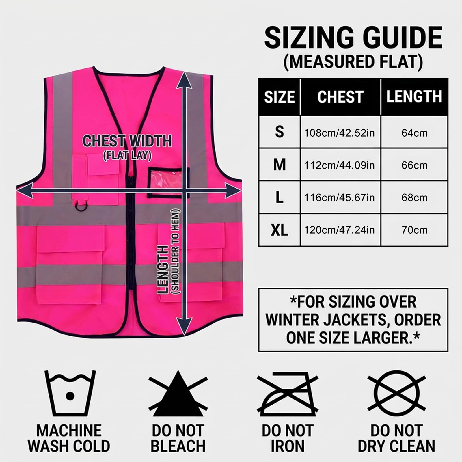 Pink Hi Vis Vest with Pockets, High Visibility Safety Vest for Women & Adults - Image 2