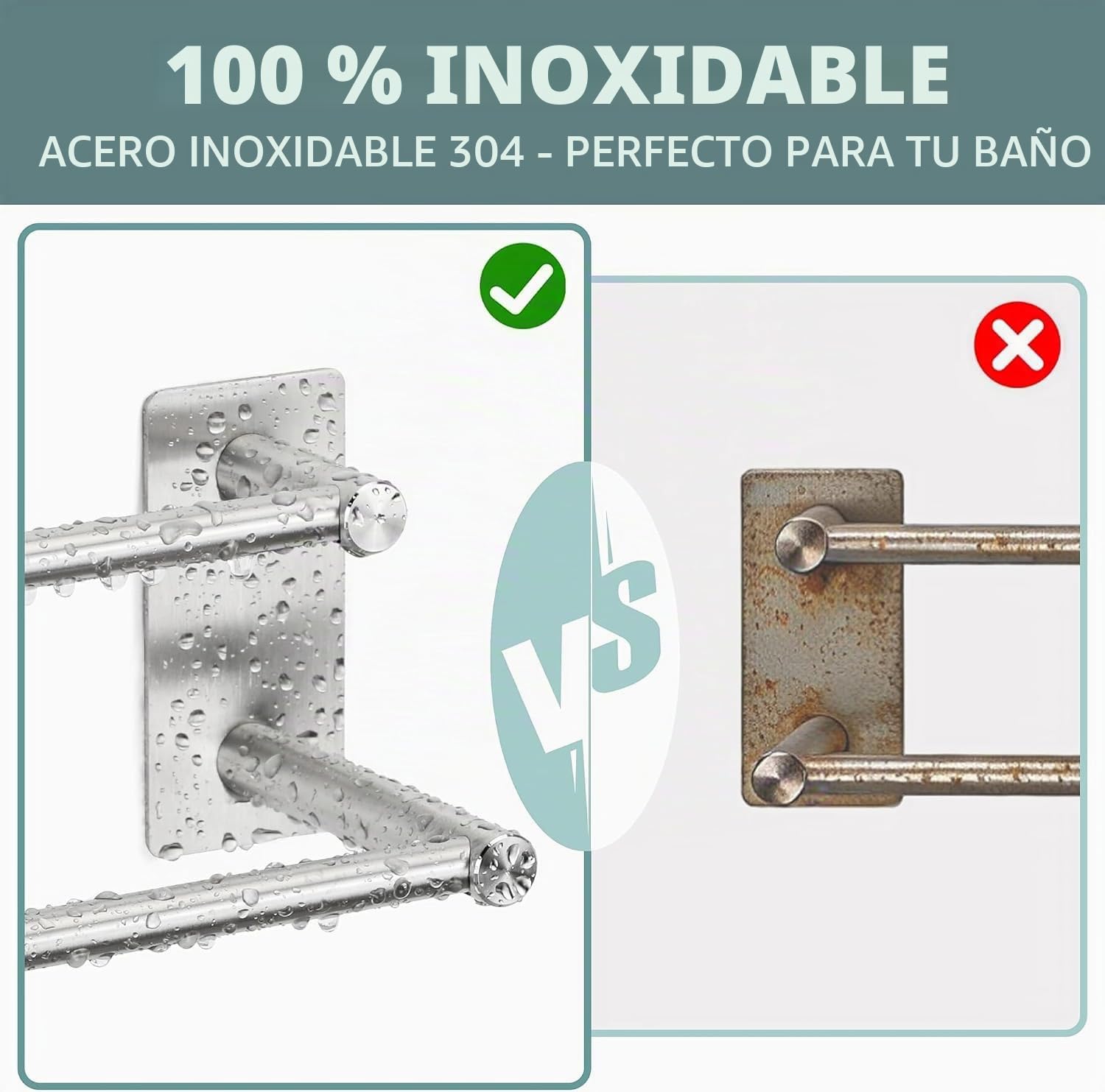 Toalleros de Baño sin Taladro, Doble Toallero Adhesivo de SUS304 Acero Inoxidable, Toallero Pared Antioxidante y Resistente a los Arañazos, Apto para Baño y Cocina (Cepillado Plata, 40cm)