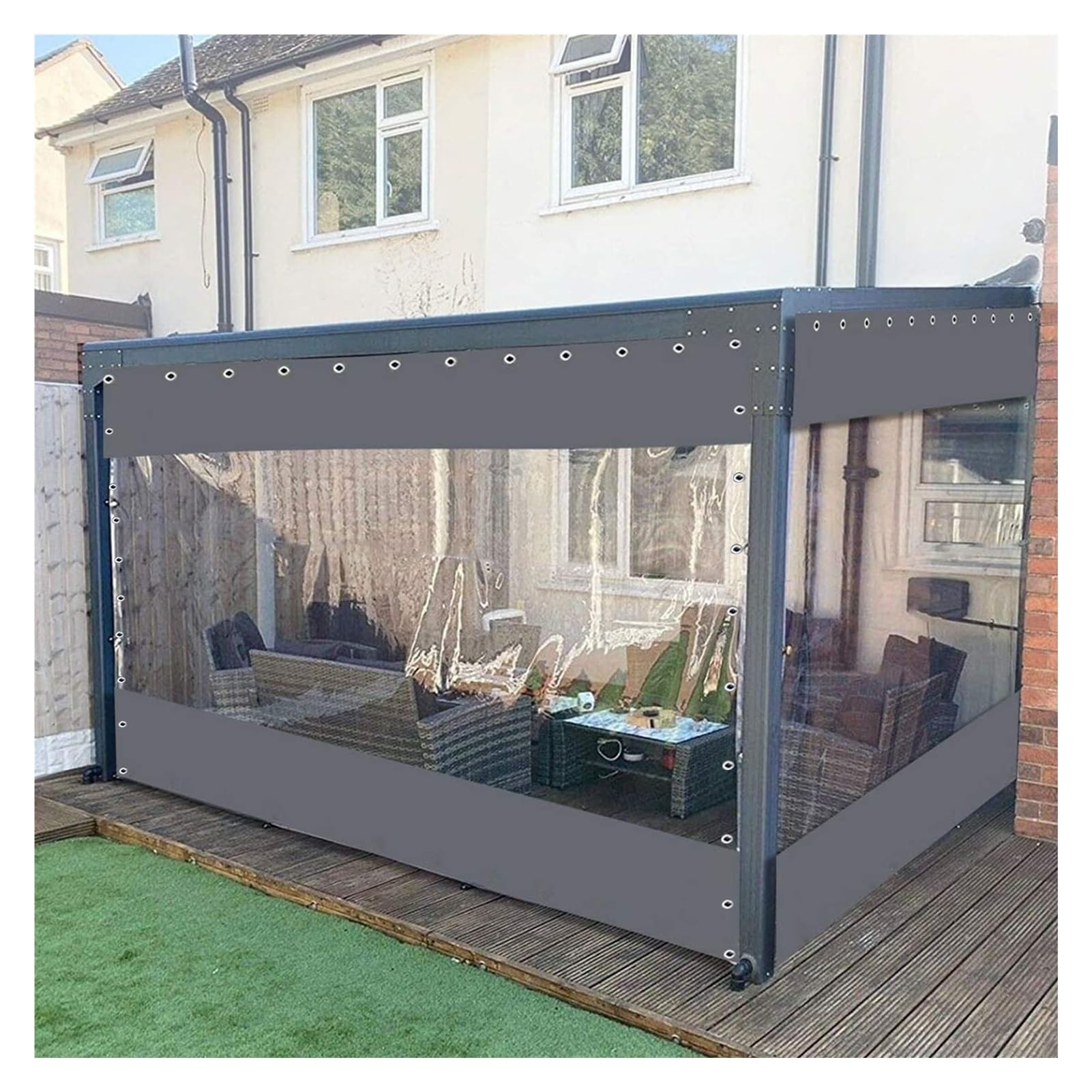 WZYJLyds Outdoor Clear Tarp Curtains, 0.35mm PVC Waterproof Tarpaulin With Grommets, Pergola Patio Porch Gazebo Garden Transparent Side Panels, Weatherproof, Customizable