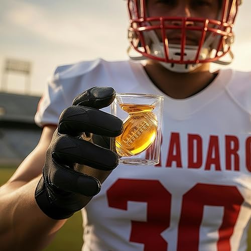 Miniatura 2 de MADARC SPORT JUEGO DE 6 - Vasos de chupito reversibles de fútbol americano 2 oz  4.5 oz (Clásico) 2 oz  4.5 oz, con forma de balón de fútbol