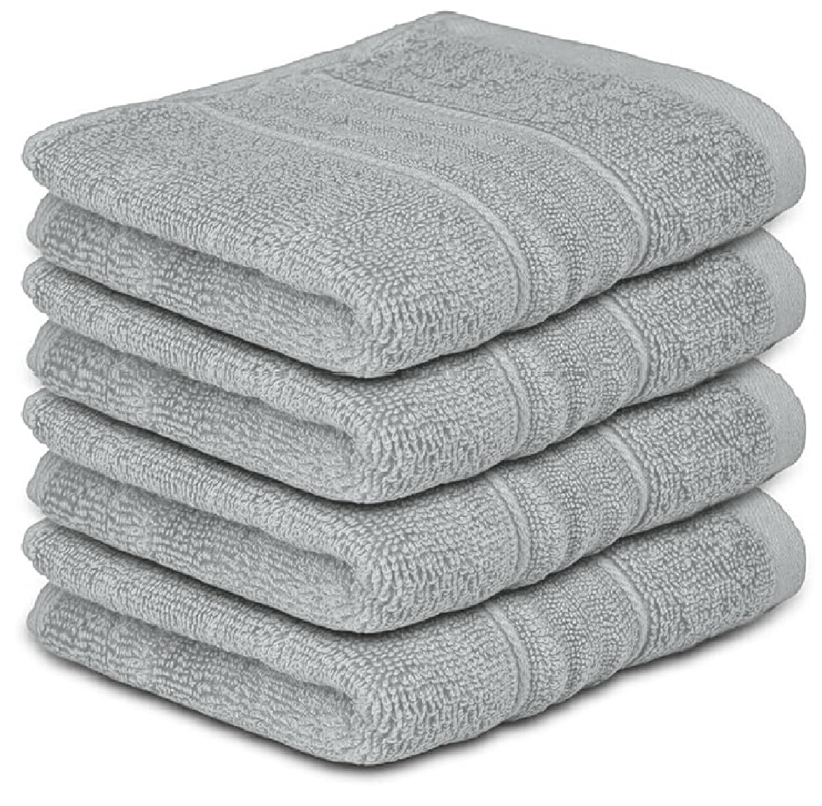 Opel Tex Silver 4 Pack Face Cloth Towels Set 30X30cm 100% Egyptian Cotton Soft Flannels Set Quick Absorbent Washcloth Spa Makeup Remover Golf Hand Wash Towels 500-Gsm (Silver)