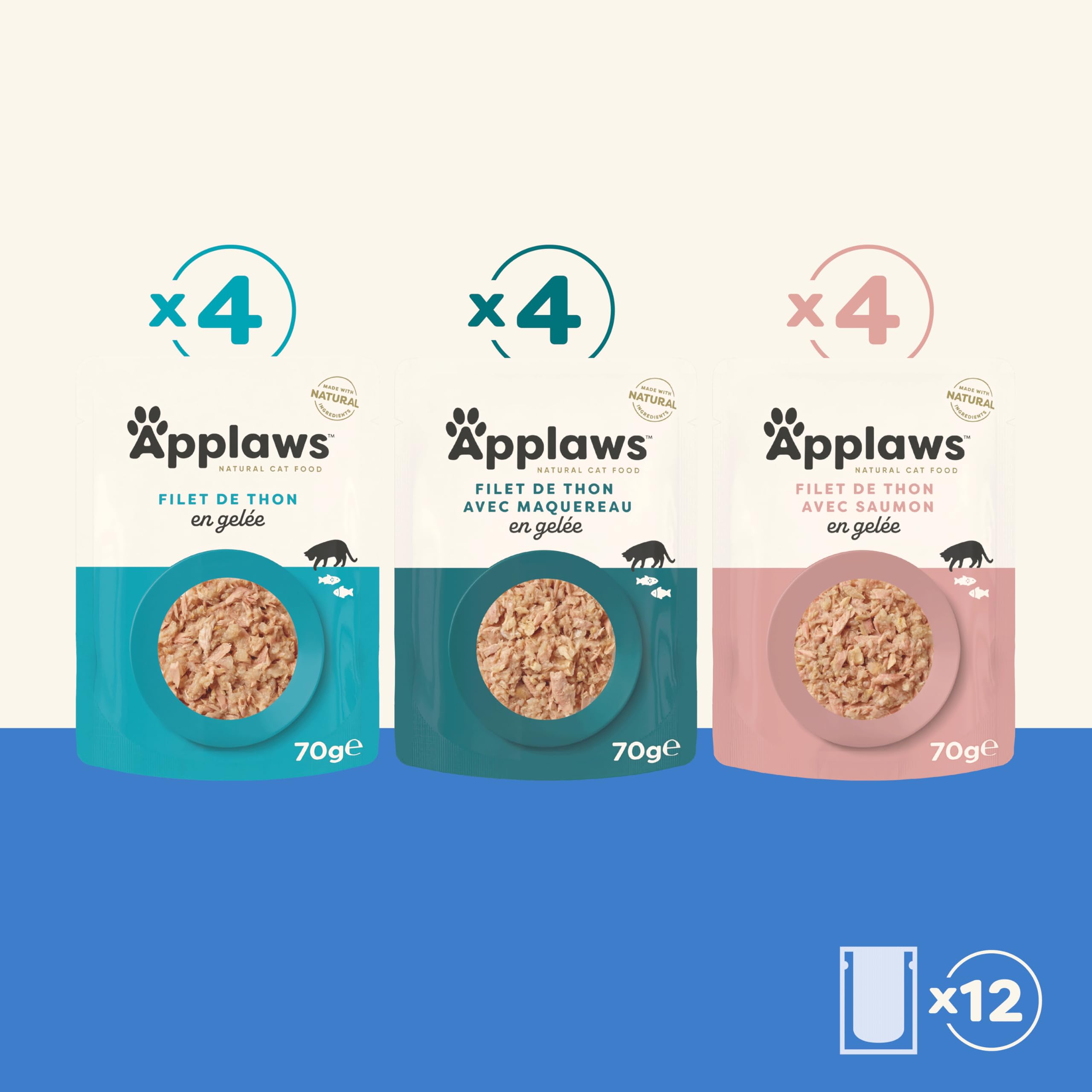 Applaws Natural Wet Cat Tuna Fish Selection in Jelly Pack Contains 12 x 70g Pouches