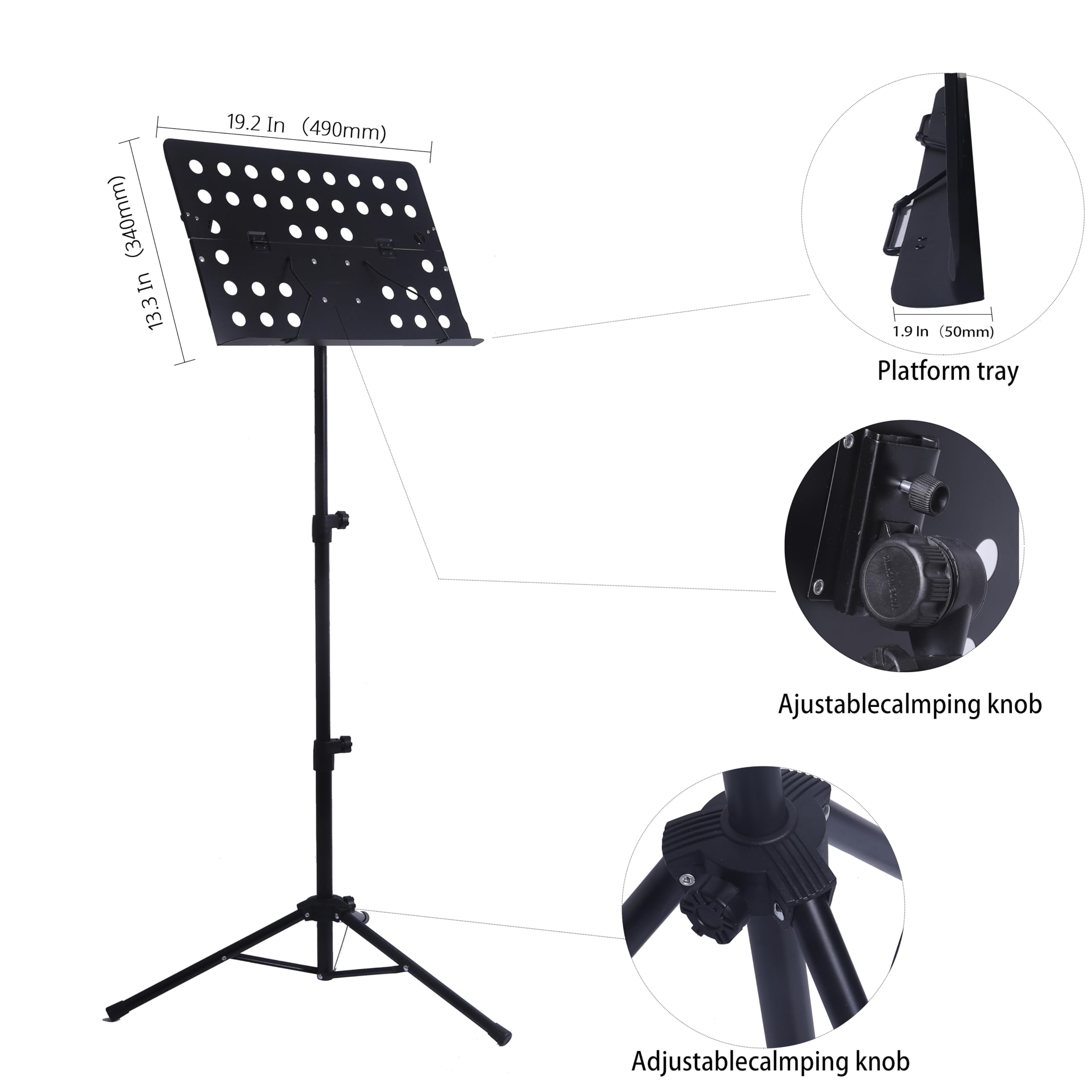 Notenständer aus Metall, professionell, tragbar, perforiert, mit Tragetasche, zusammenklappbarer, verstellbarer Notenhalter, super stabil, geeignet für Instrumentalaufführungen, Band und Reisen