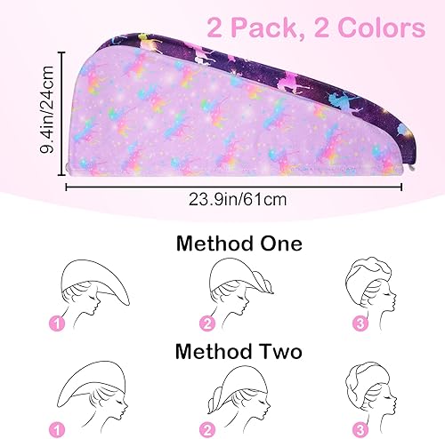 Vista 20 de Basumee Toalla de microfibra para el cabello para niños, paquete de 2 toallas de pelo de secado rápido con turbantes para cabello húmedo, toalla