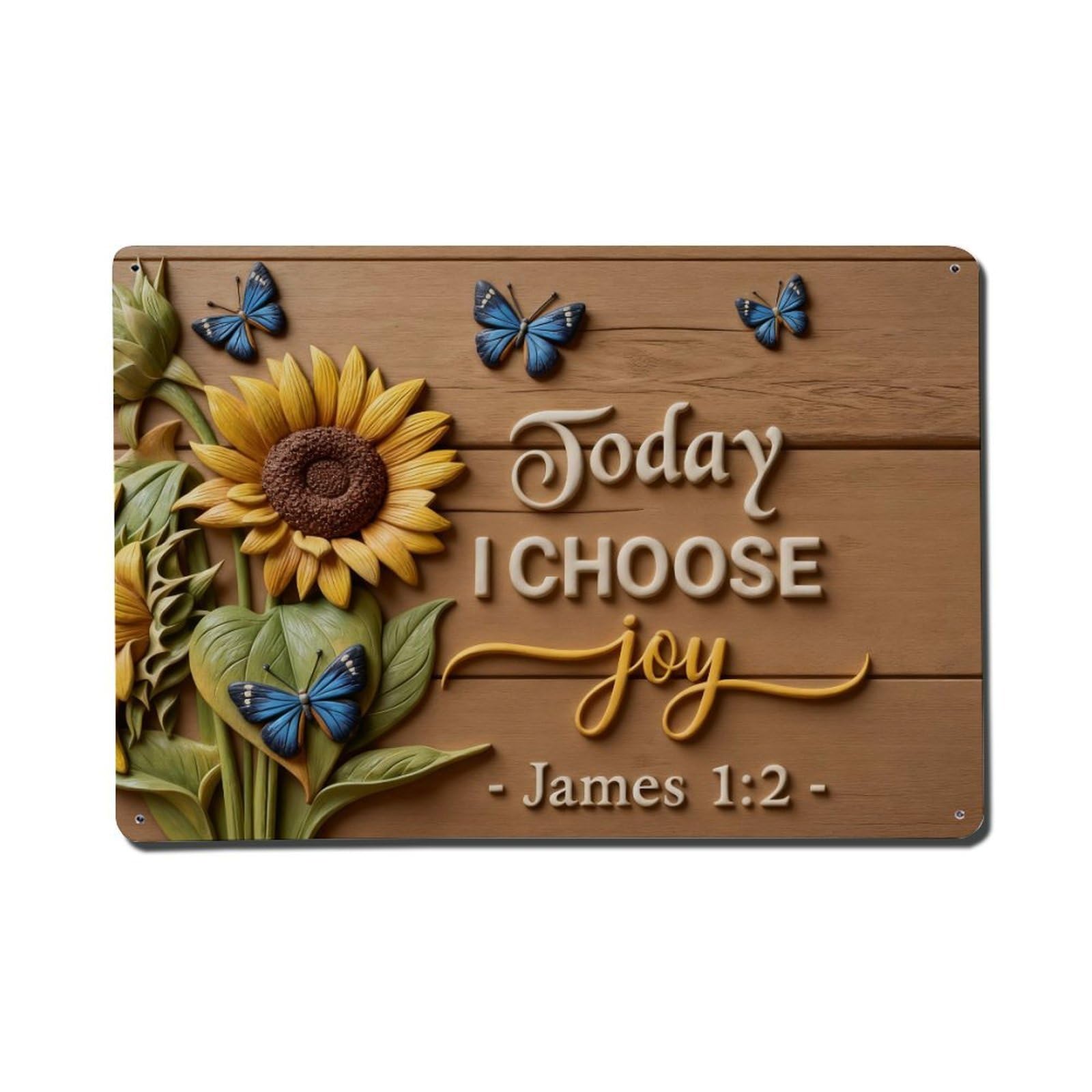 Iageret Vintage Sunflower Butterflies Wood Background Joy Metal Tin Sign Retro Wall Decor, Bar Garage Cafe Kitchen Home Wall Art Poster Decoration 8X12inches