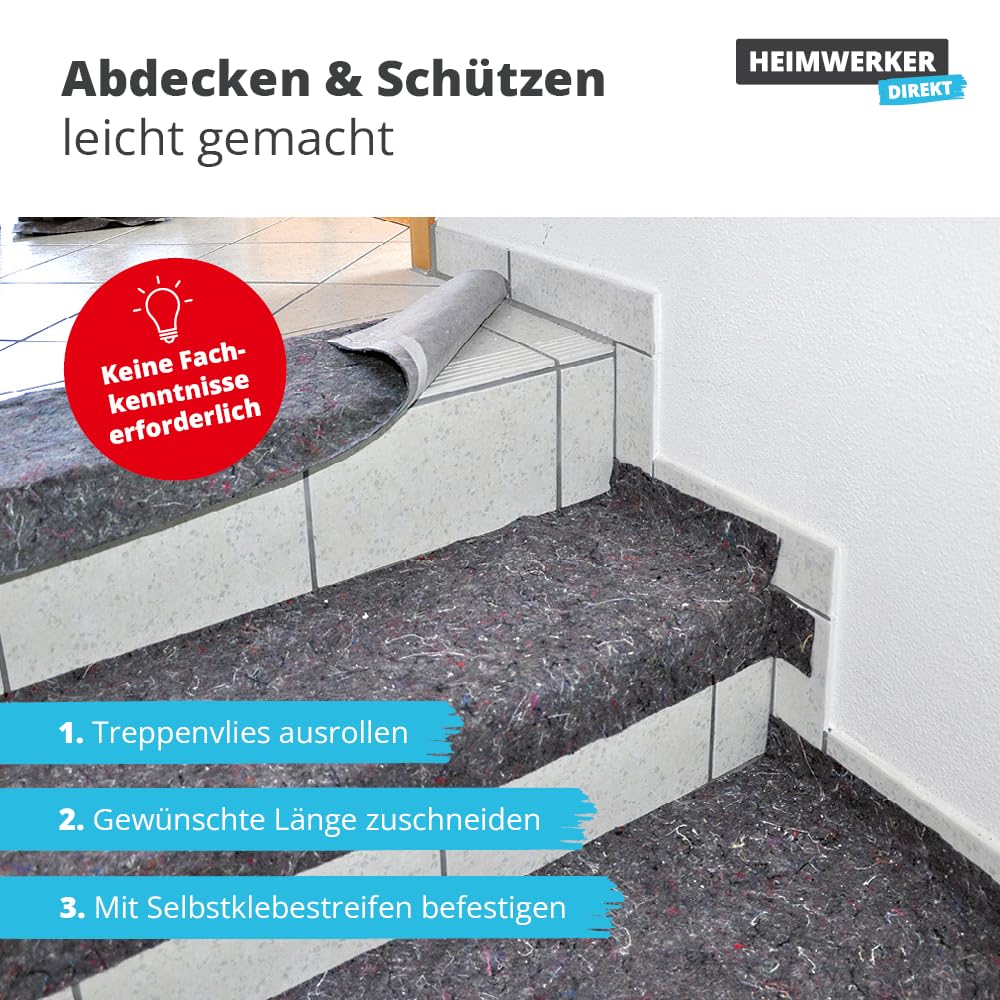 Alfa Treppenvlies 330 mm x 25 m – Selbstklebendes Abdeckvlies 230 g/m²