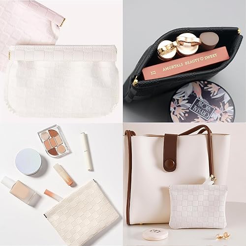 Miniatura 4 de lomkya Bolsa de cosméticos grande de piel sintética, bolsa de maquillaje para mujeres y niñas, bolsa de aseo de viaje de 2 capas con divisor de asa,