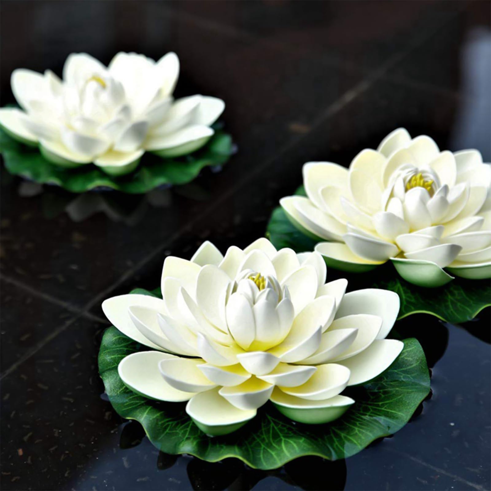 Fiori galleggianti, 10 pezzi, ninfea artificiale, fiori di loto, decorazione per laghetti (bianco)