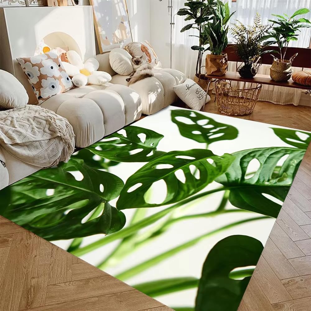 Tapis feuilles tropicales antidérapant fini les glissades devant le canapé