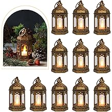 LLQ 8Pcs Mini Lantern with LED Tealight, Vintage Brown Lanterns Decorative, Hanging Candle Lanterns for Ramadan Christmas Wedding Table Centerpiece Indian Diwali Decor, Garden Fairy Party Decorations
