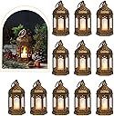 LLQ 8Pcs Mini Lantern with LED Tealight, Vintage Brown Lanterns Decorative, Hanging Candle Lanterns for Halloween Christmas Wedding Table Centerpiece Indian Decor, Garden Fairy Party Decorations