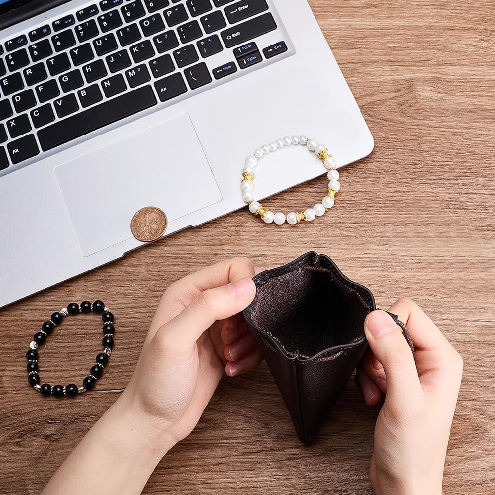 Beebeecraft 2Pcs Drawstring Leather Coin Pouches, 10.2x11.9cm Cowhide Leather Pouch Sandy Coffee Waterproof Medieval Money Bags Dice Purse Wallet Change Storage Organizer for Jewellery Women Man Gift