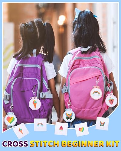 Miniatura 7 de Pllieay 6 kits de punto de cruz para principiantes para niños de 7 a 13 años, kit de bordado para niños, kit de costura para niños, kit de inicio