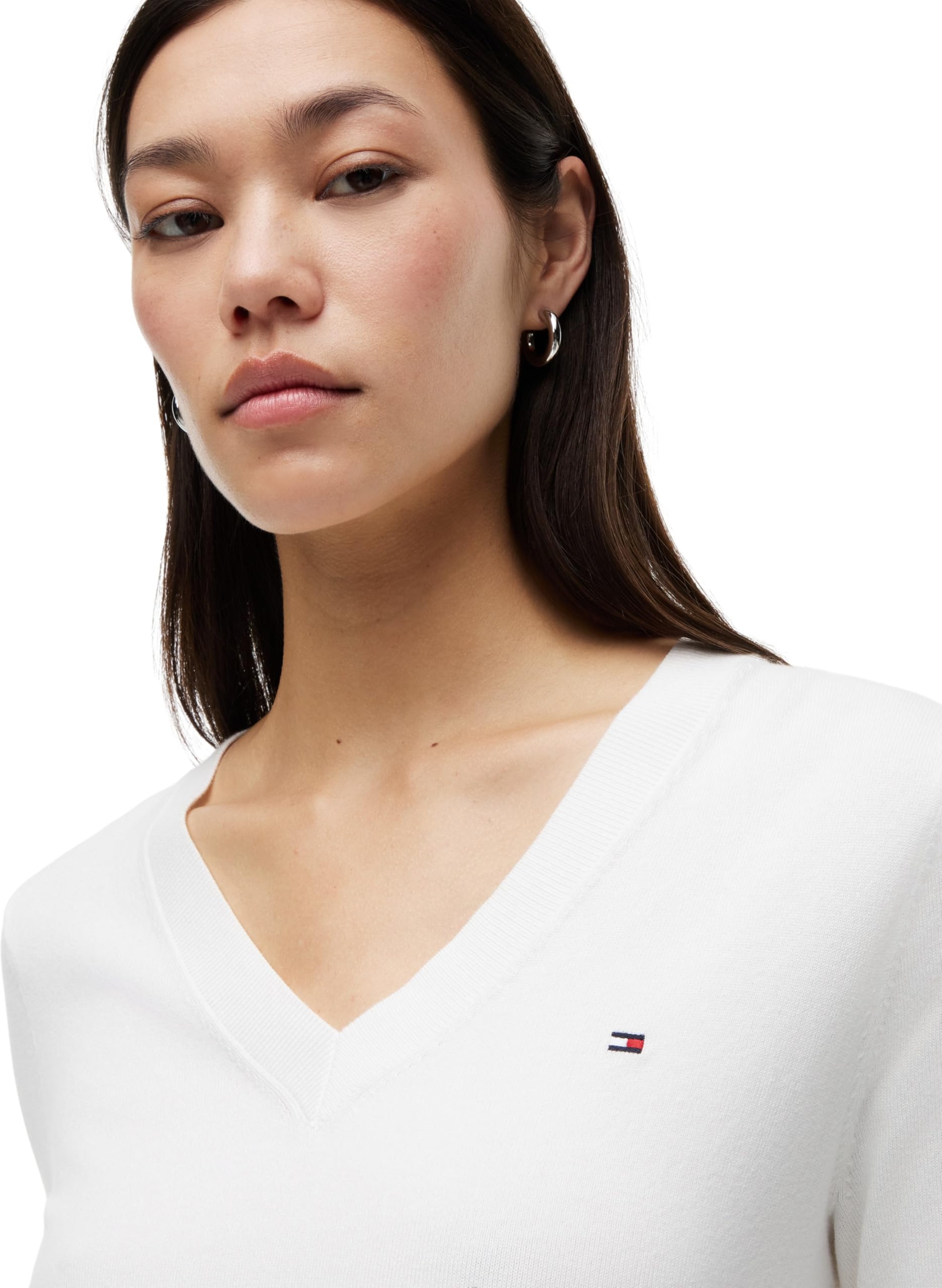 Tommy Hilfiger Damen Pullover Co Jersey Stitch Sweater V-Ausschnitt