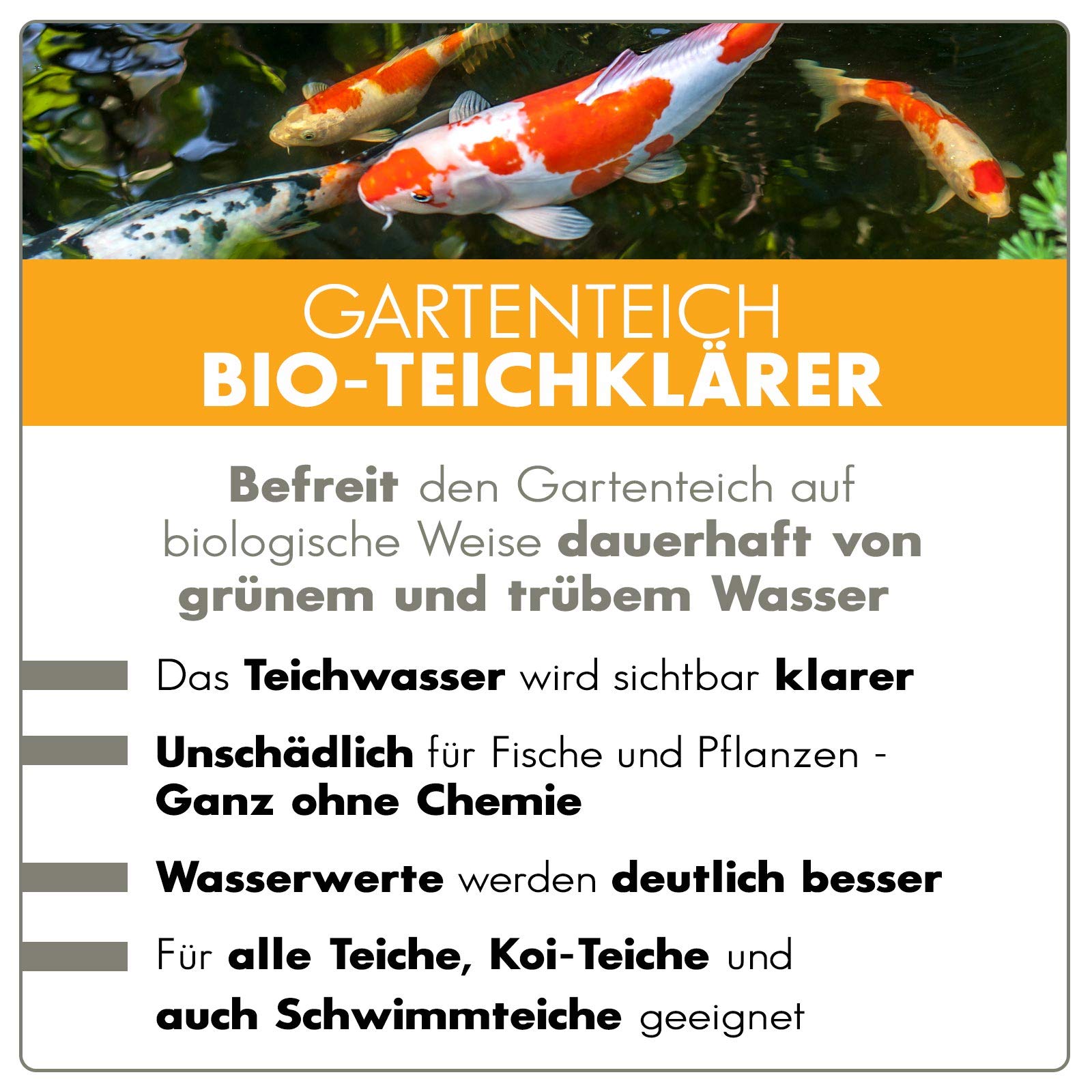 Gartenteich Bio-Teichklärer für kristallklares Wasser ohne Chemie - befreit den Teich von grünem und trübem Teichwasser, natürlicher Teich-Klärer, Größe:5 Liter