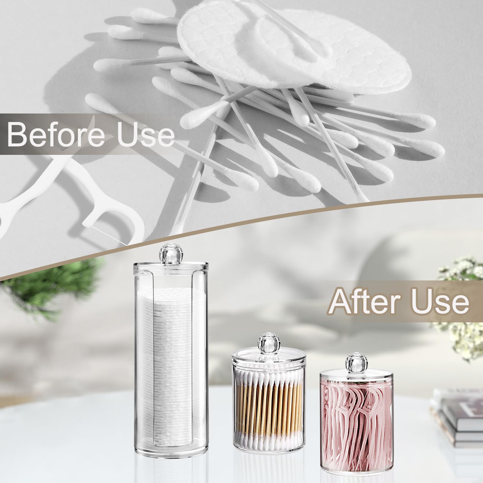 UKOFEW Juego de dispensadores de algodón transparentes para almacenamiento de cosméticos, material de poliestireno, ideal para sala de estar, dormitorio y baño